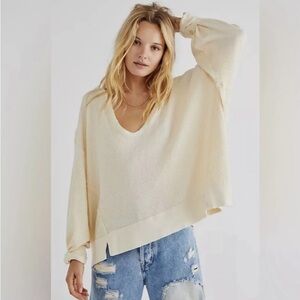 Free people Santa Clara, cream waffle, knit, V-neck, thermal top